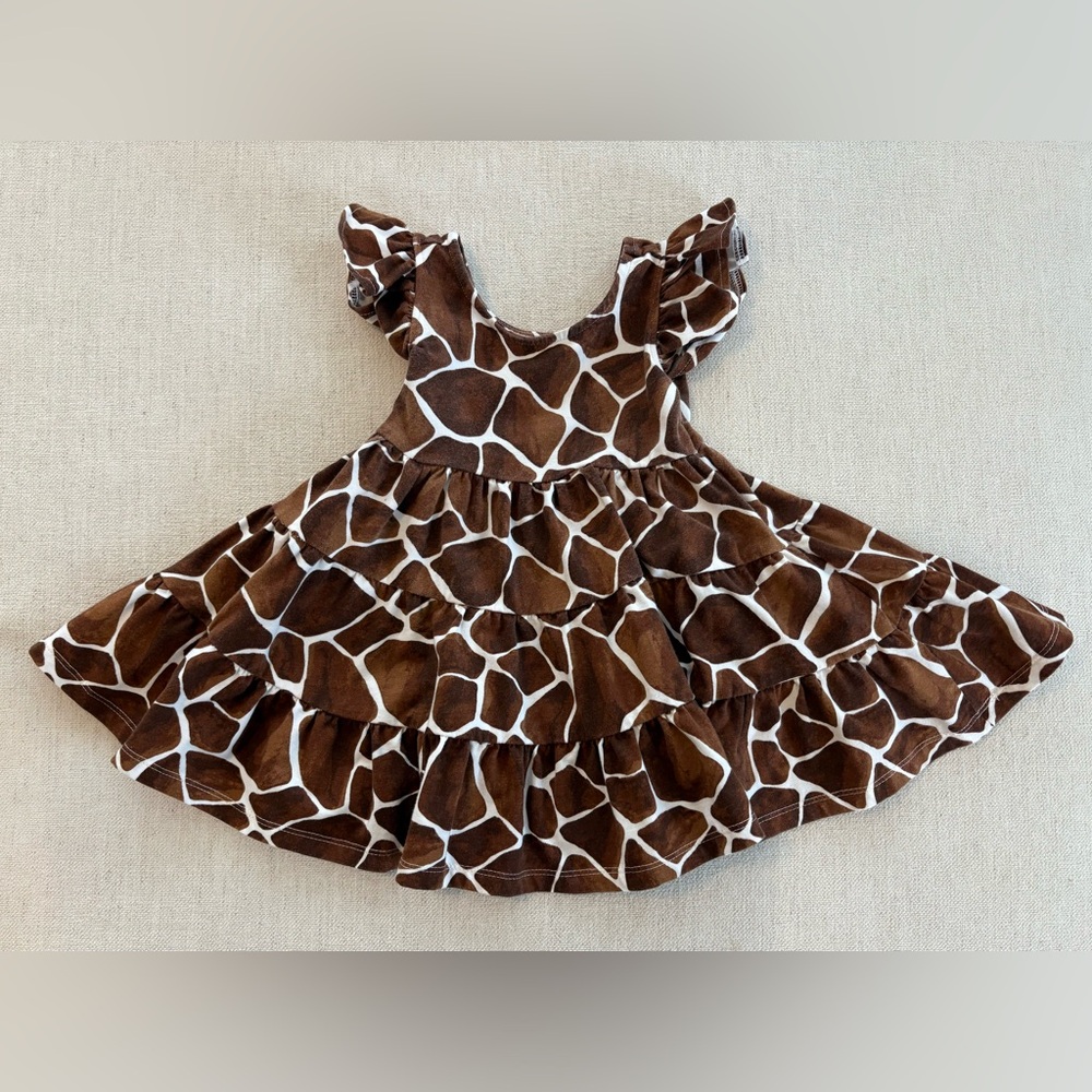 Giraffe-Print Brown Ruffle Kids Dress